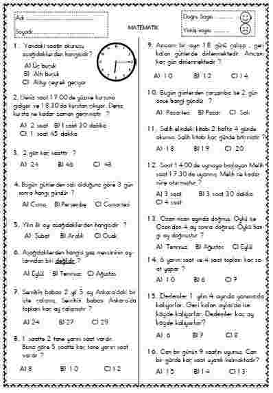 Matematik - Test 17 ( Saat-Zamanı Ölçme )