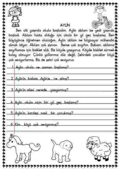 Türkçe - Okuma ve Anlama etkinliği 16