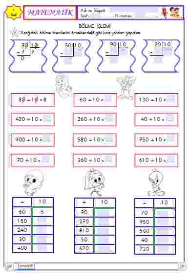 Matematik - 10 ile Kısa yoldan Bölme  İşlemi 3 (Etkileşimli)