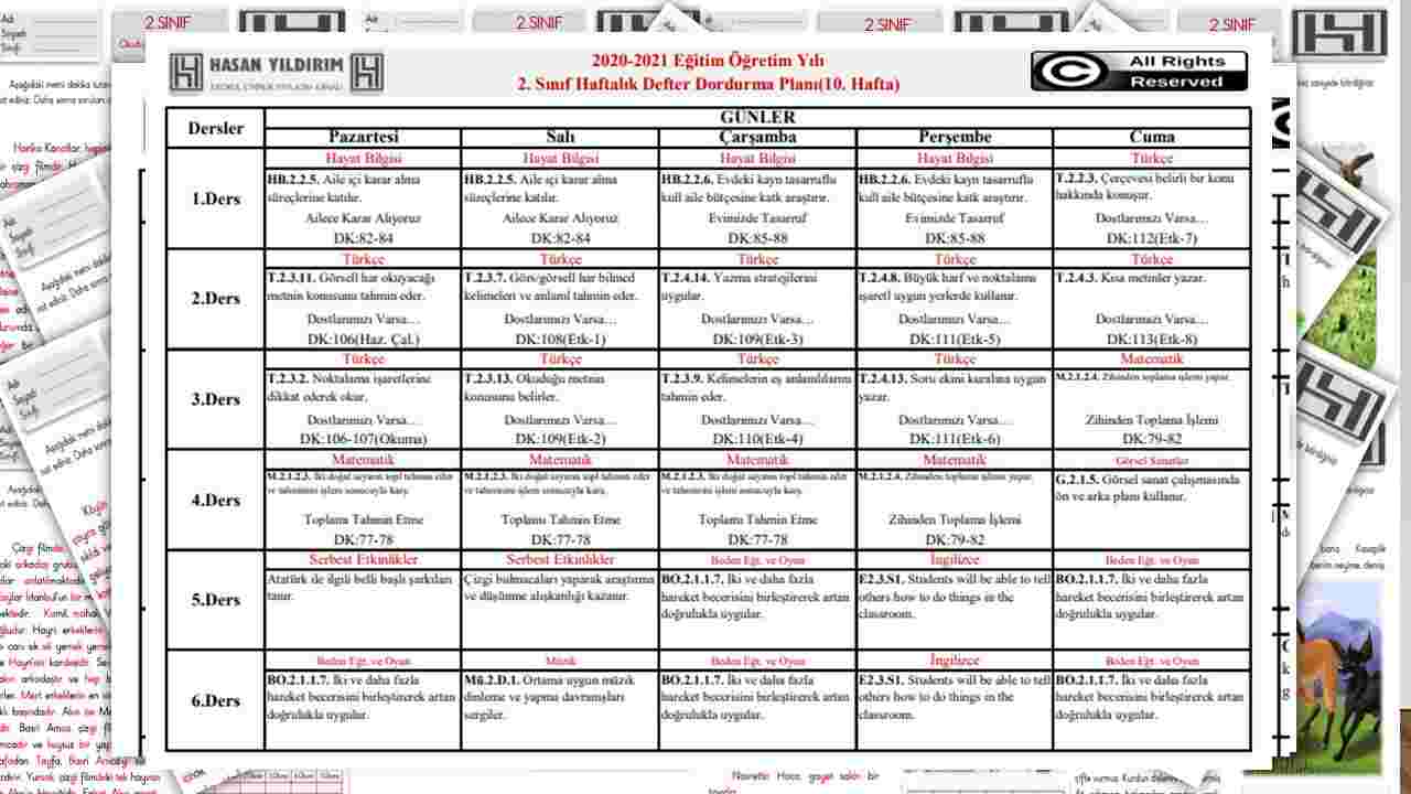 2.Sınıf 10.Hafta(30 Kasım-4 Aralık) Planı(Tek Sayfa Tüm Hafta)