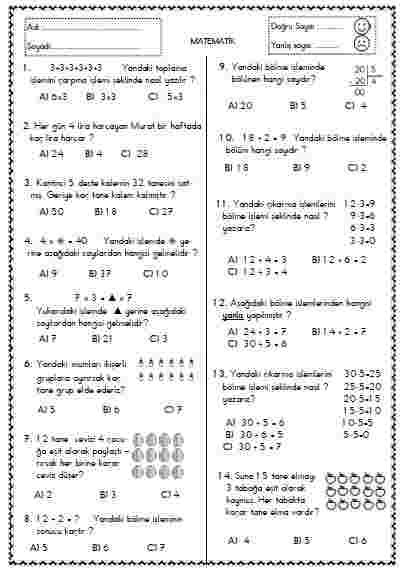 Matematik - Test 13 ( Çarpma işlemi - Bölme işlemi )