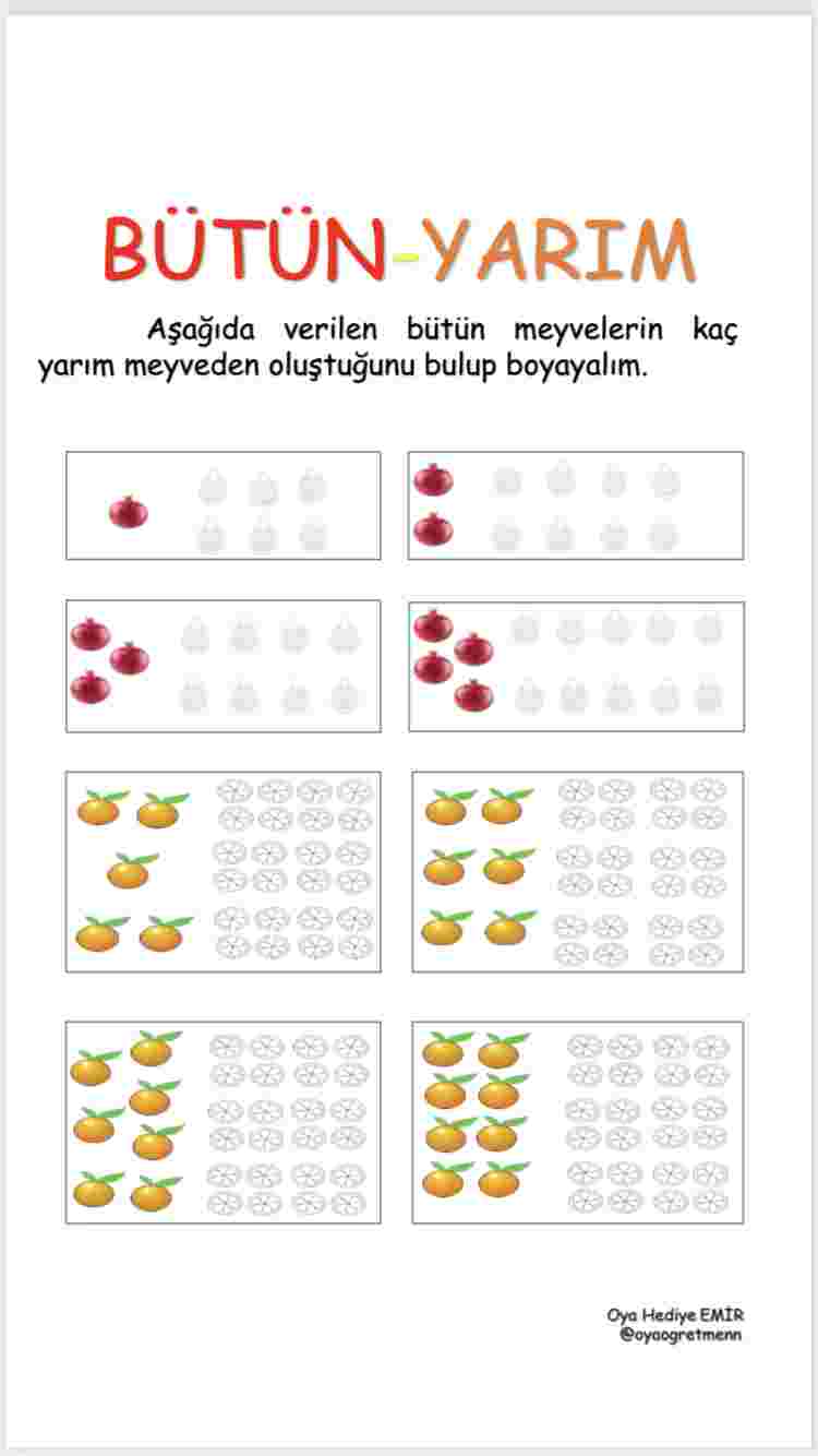 Kesirler bütün yarım kavramları