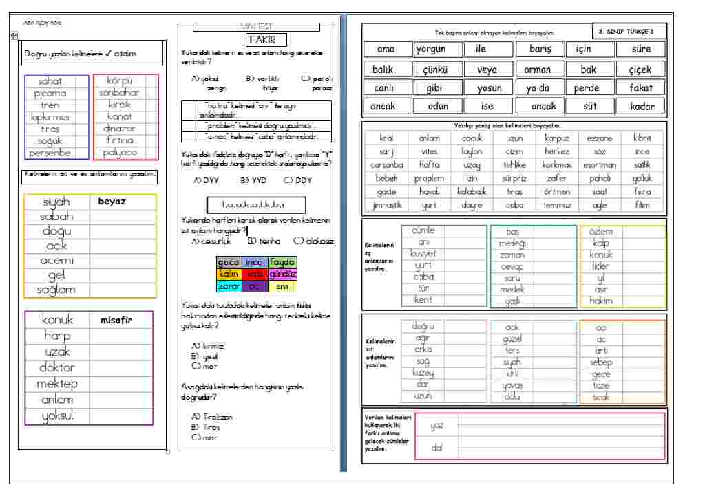 TÜRKÇE ETKİNLİK 3